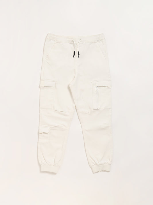 Y&F Kids White Cargo Joggers