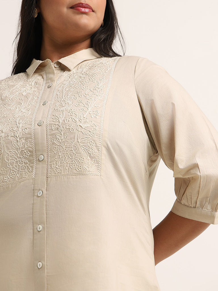 Diza Light Beige Embroidered Cotton Tunic
