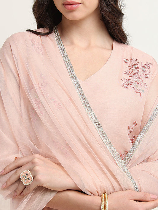 Vark Pink Embroidered Cotton Blend Kurta Set