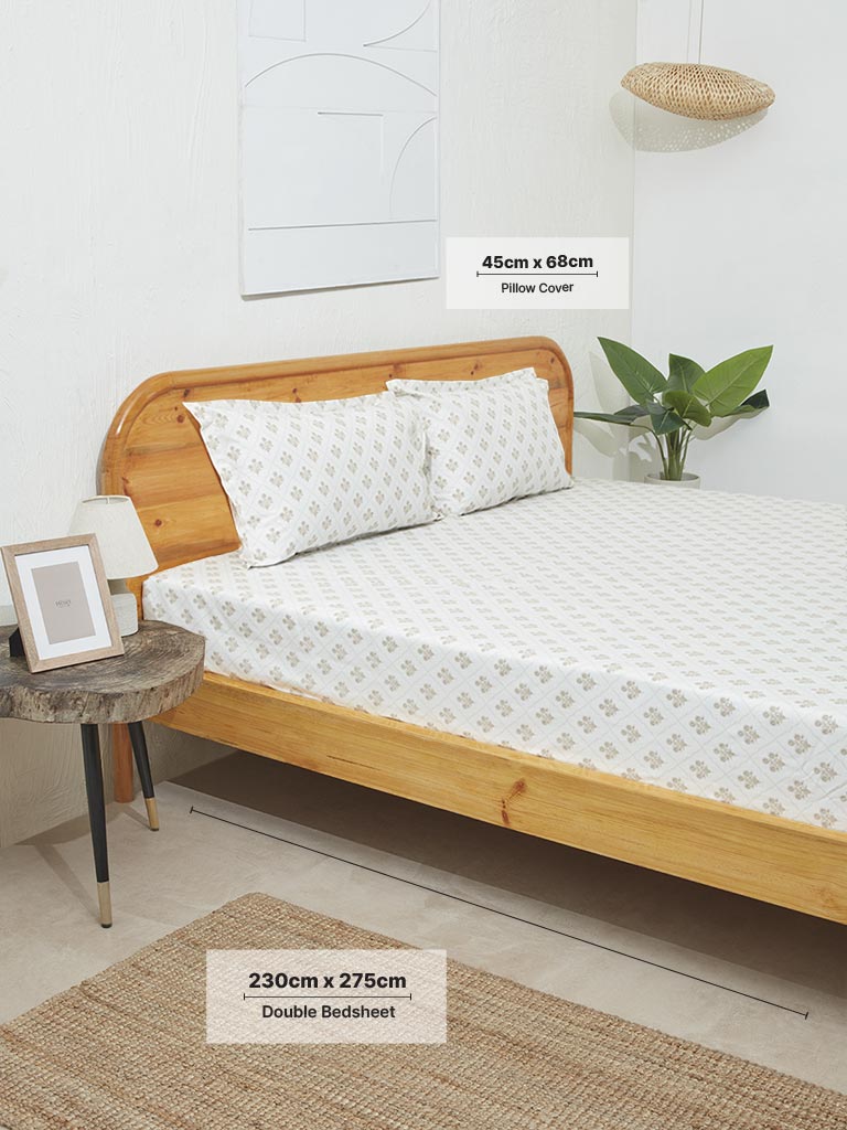 Westside Home Beige Butta Motif Double Bed Flat Sheet and Pillowcase Set