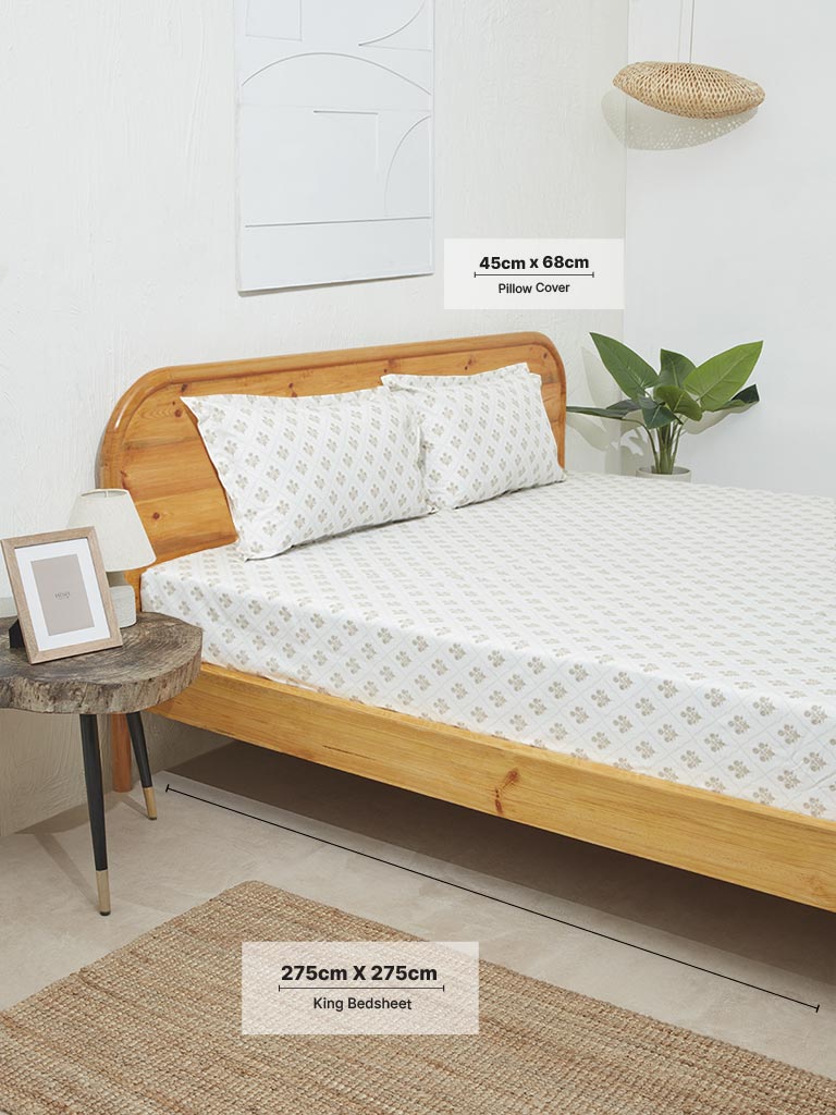 Westside Home Beige Butta Motif King Bed Flat Sheet and Pillowcase Set