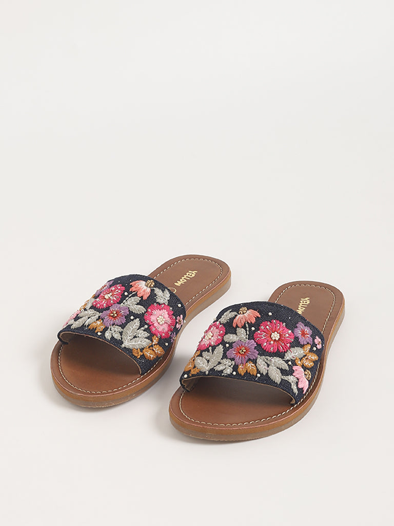 Yellow Navy Floral Sandals