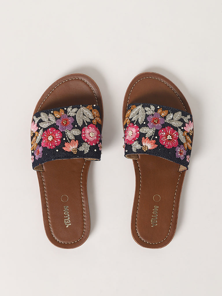 Yellow Navy Floral Sandals