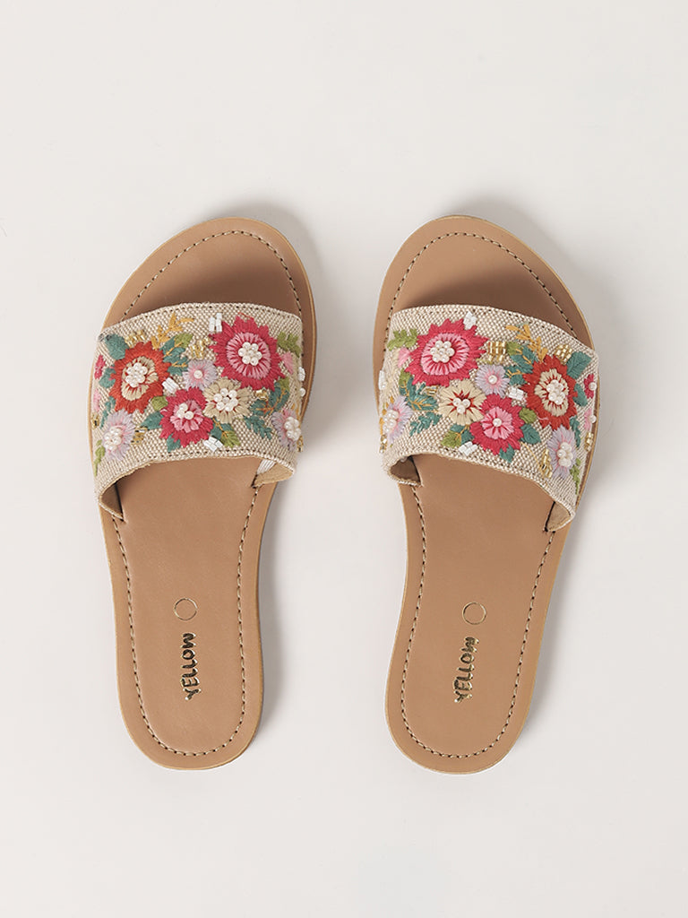 Yellow Multicolor Floral Sandals