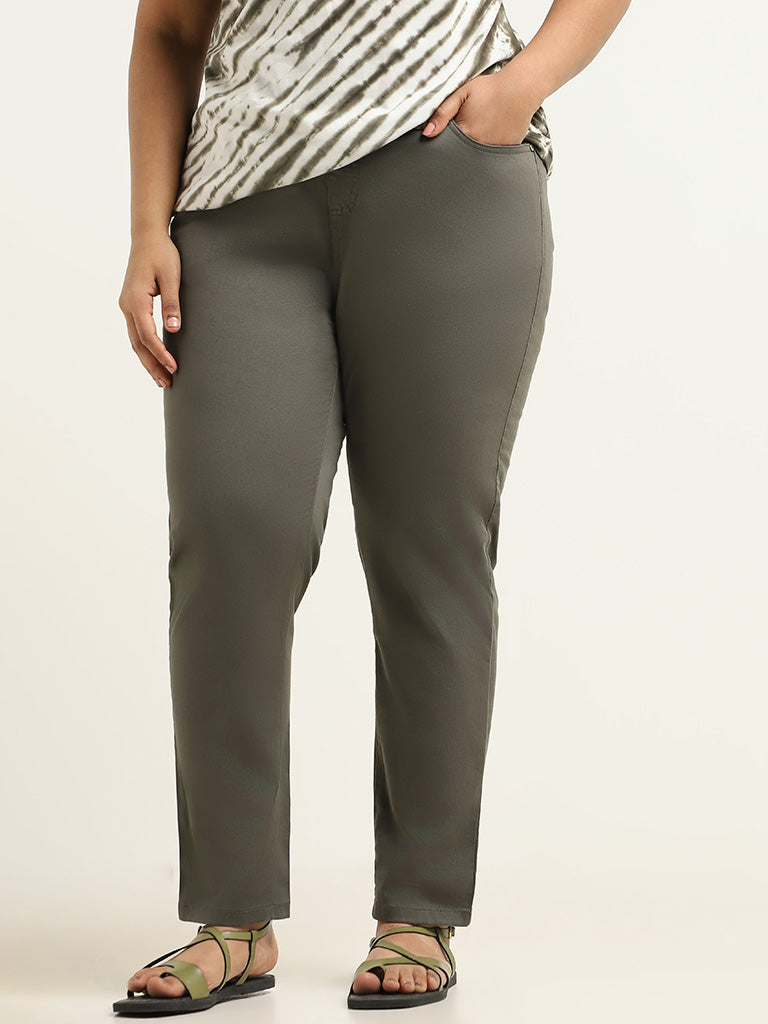 Gia Olive Solid-Patterned Wide Leg Fit Jeggings