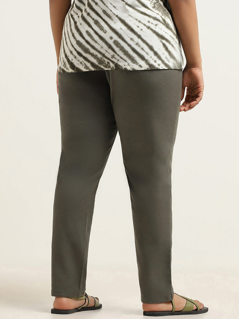 Gia Olive Solid-Patterned Wide Leg Fit Jeggings