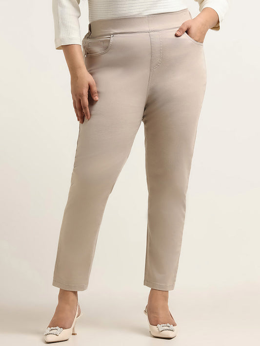 Gia Beige Mid Waist Solid Jeggings