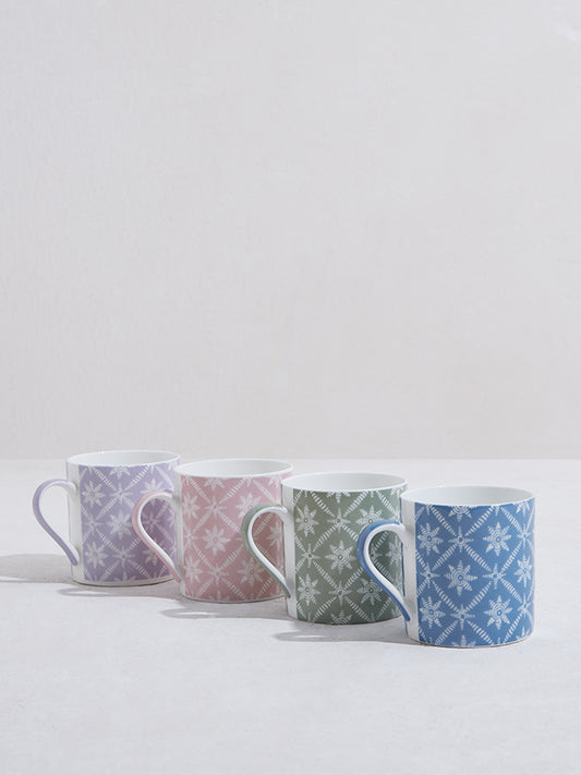 Westside Home Multicolour Floral Design Mugs - (Set of 4)