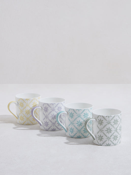 Westside Home Multicolour Floral Design Mugs - (Set of 4)