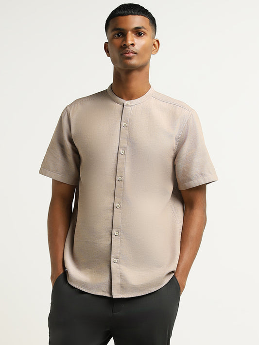 ETA Brown Self-Patterned Cotton Resort Fit Shirt