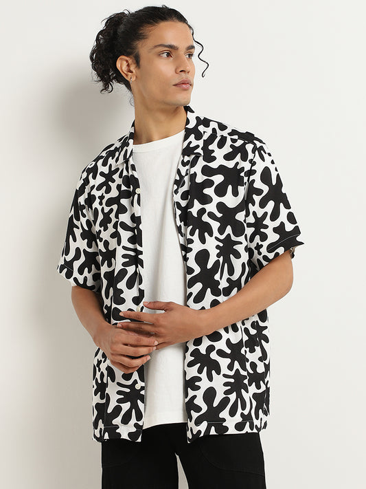 Nuon Black Printed Relaxed Fit Shirt