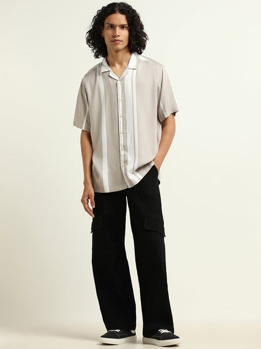 Nuon Beige Striped Resort Fit Shirt