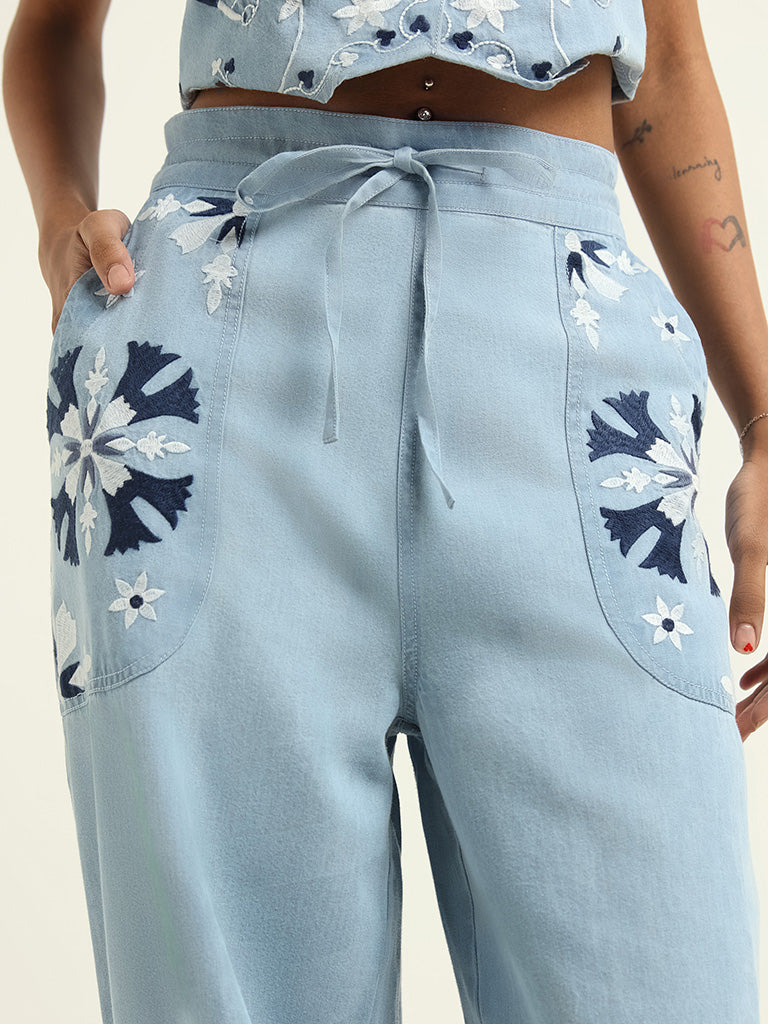 Bombay Paisley Blue Embroidered Joggers