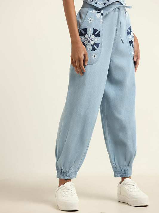 Bombay Paisley Blue Embroidered Joggers