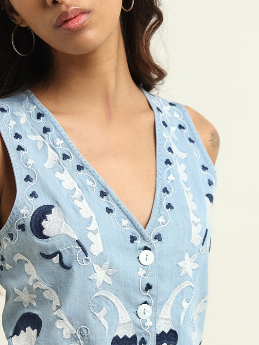 Bombay Paisley Blue Embroidered Top