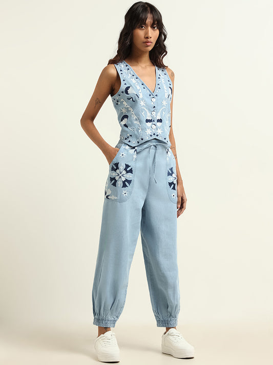 Bombay Paisley Blue Embroidered Top
