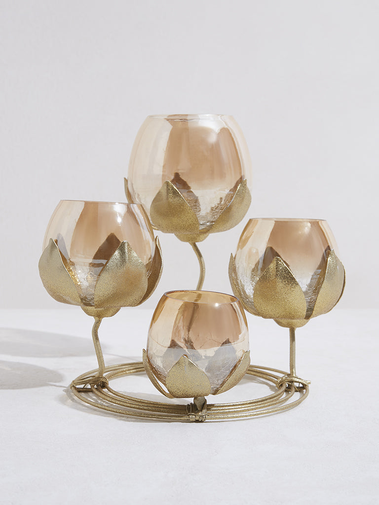 Westside Home Gold Lotus Pattern Candle Stand