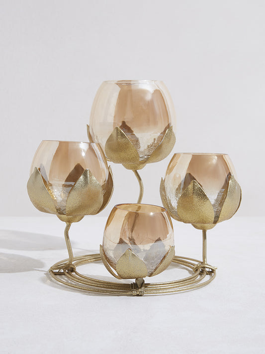 Westside Home Gold Lotus Pattern Candle Stand