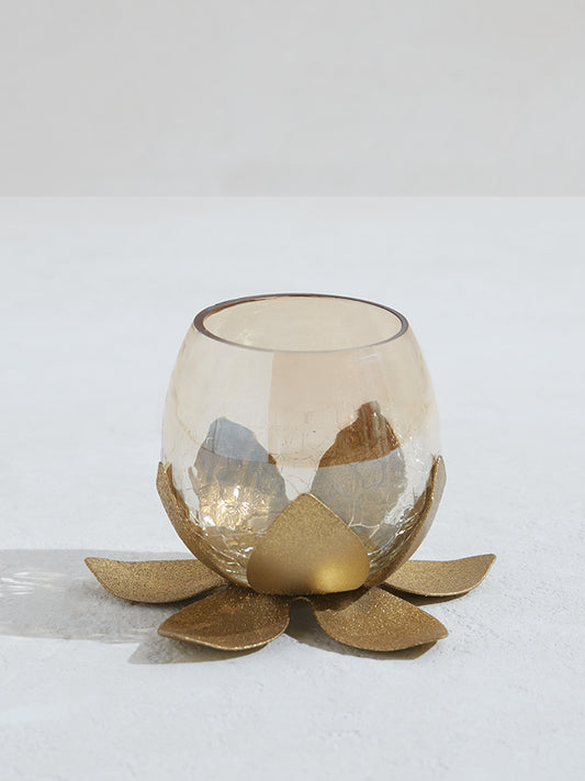 Westside Home Gold Lotus Design Small Candle Stand