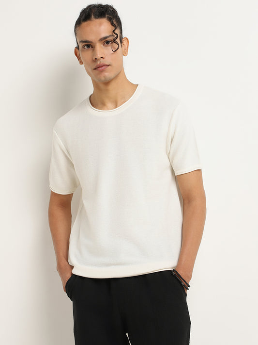 ETA White Knitted Slim Fit T-Shirt