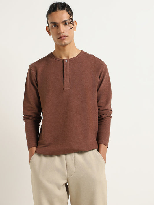 ETA Brown Self-Patterned Cotton T-Shirt