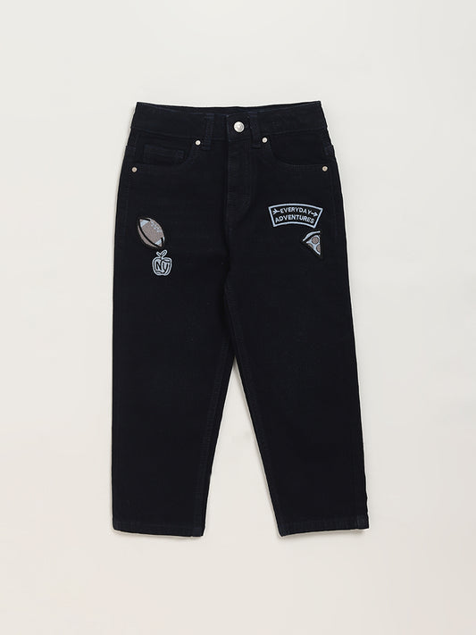 HOP Kids Navy Embroidered Jeans