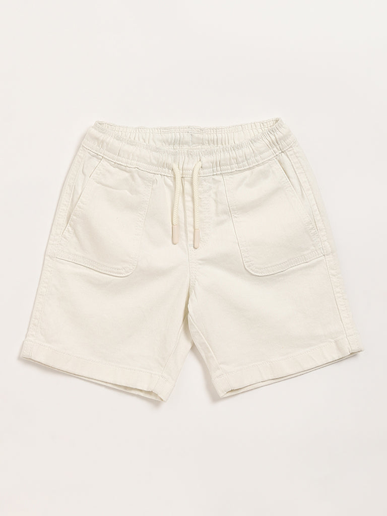 HOP Kids Solid Off-White Shorts