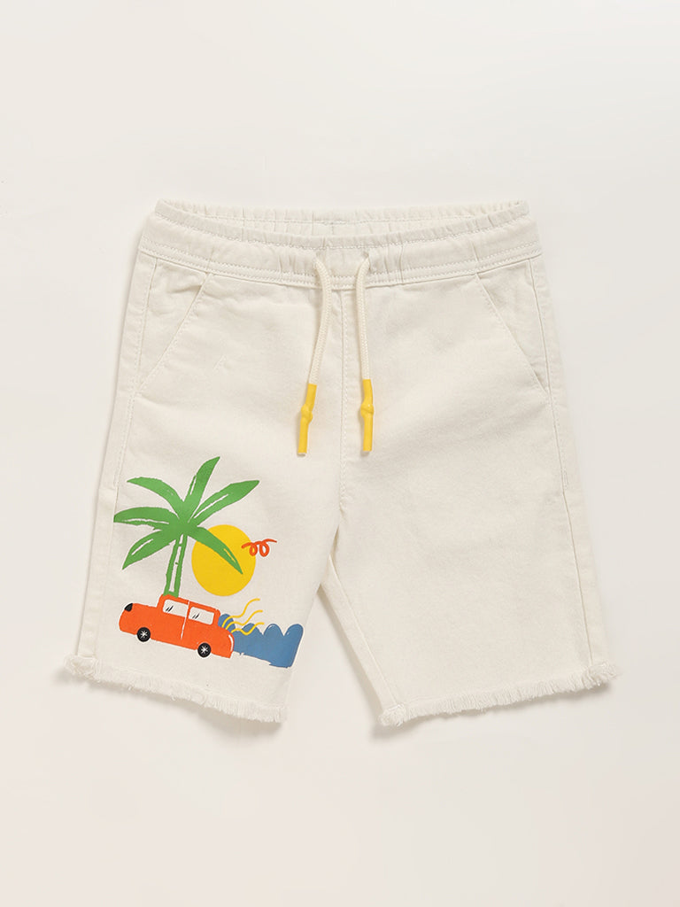 HOP Kids Printed Cream Shorts