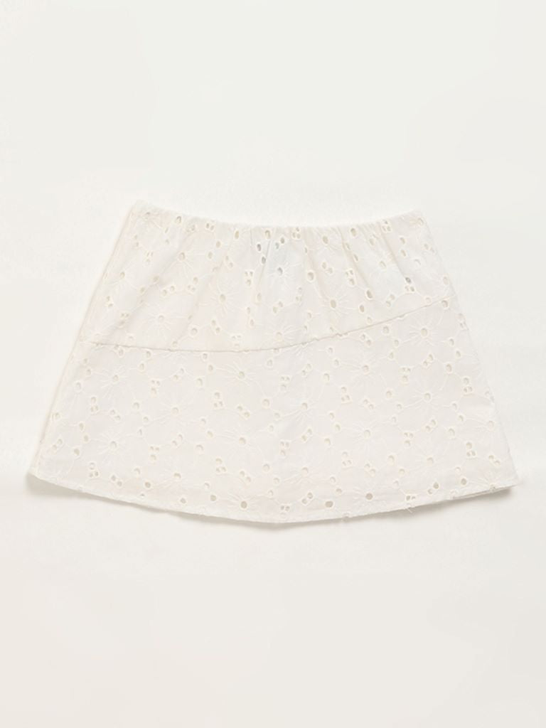 HOP Kids White Embroidered Skirt
