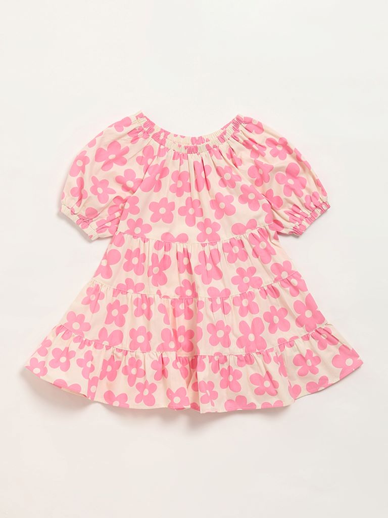 HOP Kids Pink Floral Printed Dress