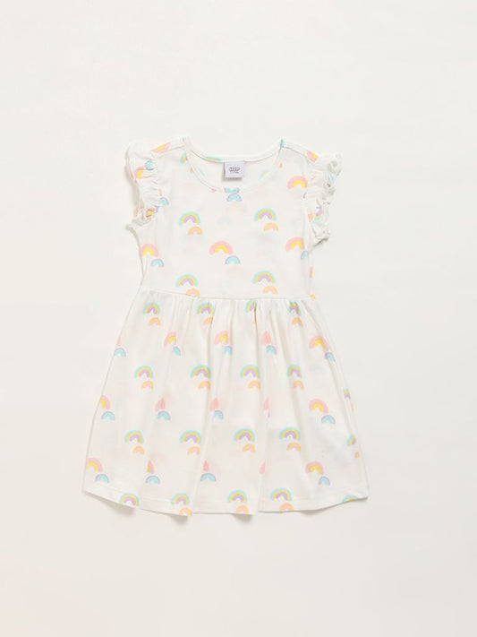 HOP Kids White Rainbow Printed Dress
