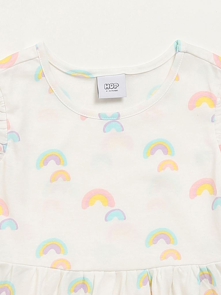 HOP Kids White Rainbow Printed Dress