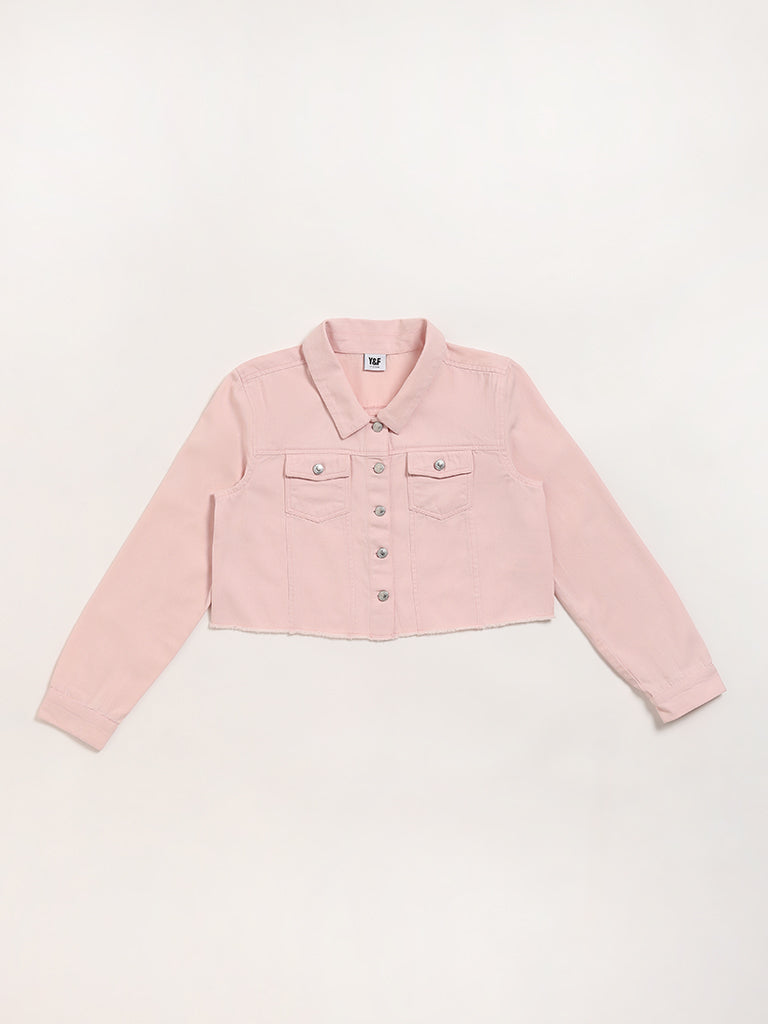 Y&F Kids Pink Cropped Twill Jacket