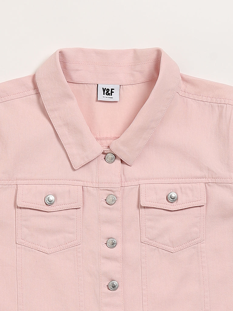 Y&F Kids Pink Cropped Twill Jacket