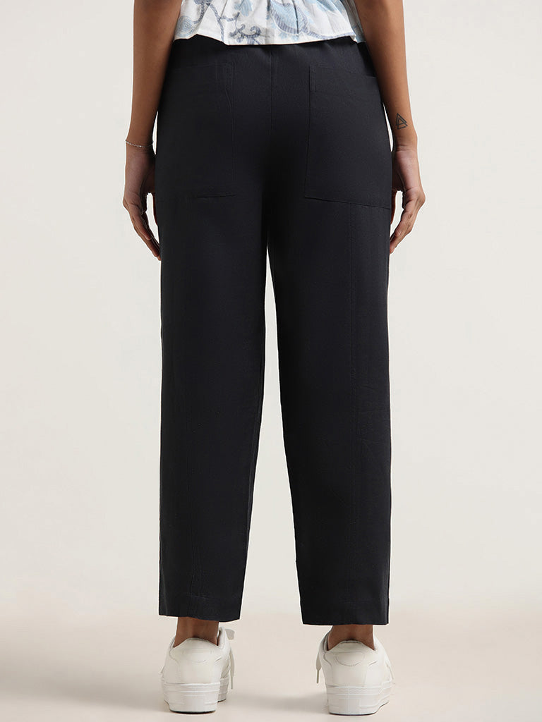 Bombay Paisley Black Blended Linen Pants