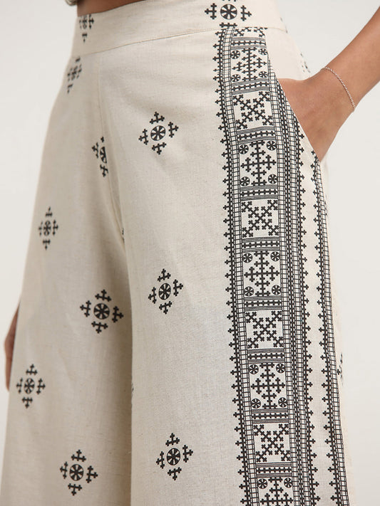 Bombay Paisley Off-White Printed Cotton Blend Palazzos