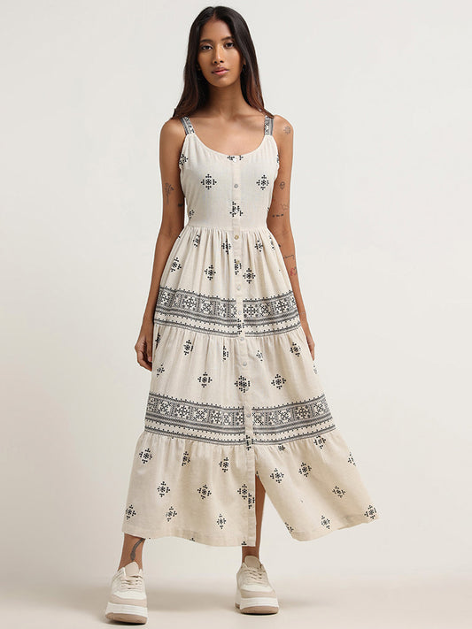Bombay Paisley Off-White Printed Tiered Dress