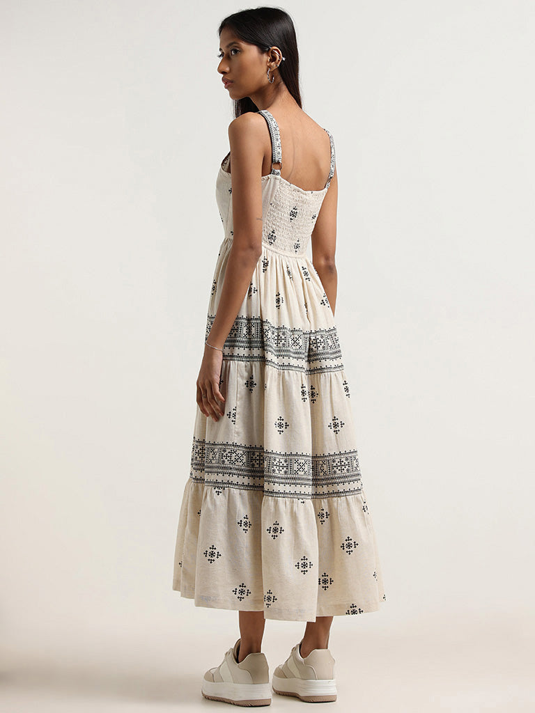Bombay Paisley Off-White Printed Tiered Dress