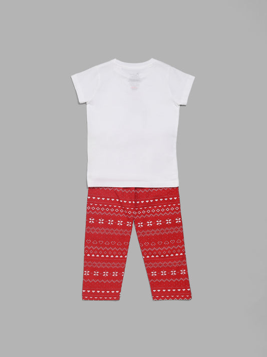 Wunderlove White & Red Christmas Printed Pyjamas Set In A Bag