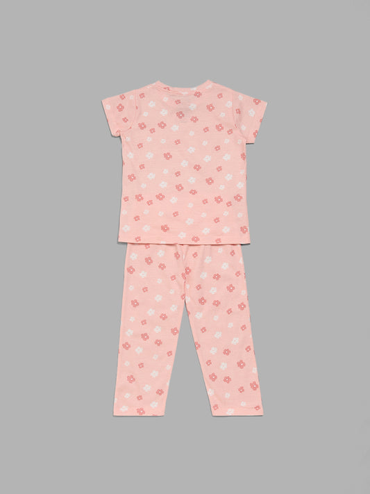 Wunderlove Floral Printed Peach Pyjamas Set In A Bag