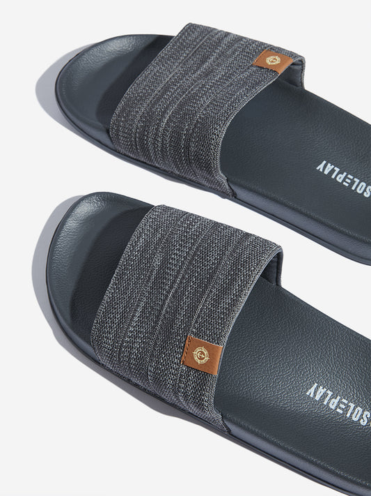 SOLEPLAY Grey Knit-Textured Pool Slides