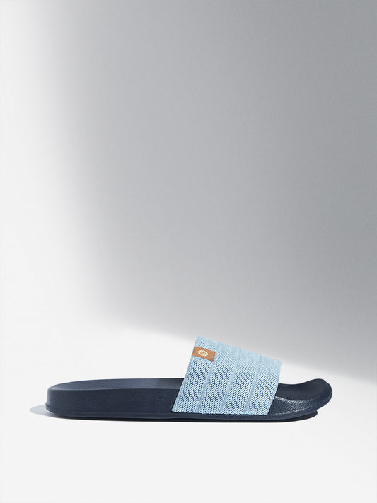 SOLEPLAY Blue Knit-Textured Pool Slides