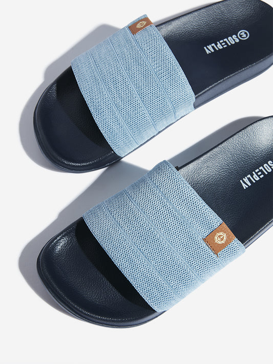 SOLEPLAY Blue Knit-Textured Pool Slides