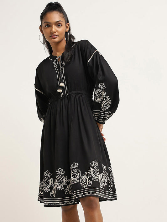 LOV Black Embroidered Dress