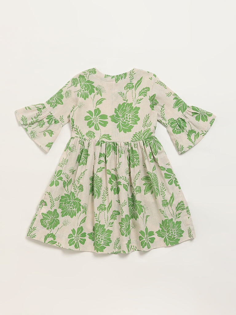Utsa Kids Green Floral Printed Dress (2 - 8yrs)