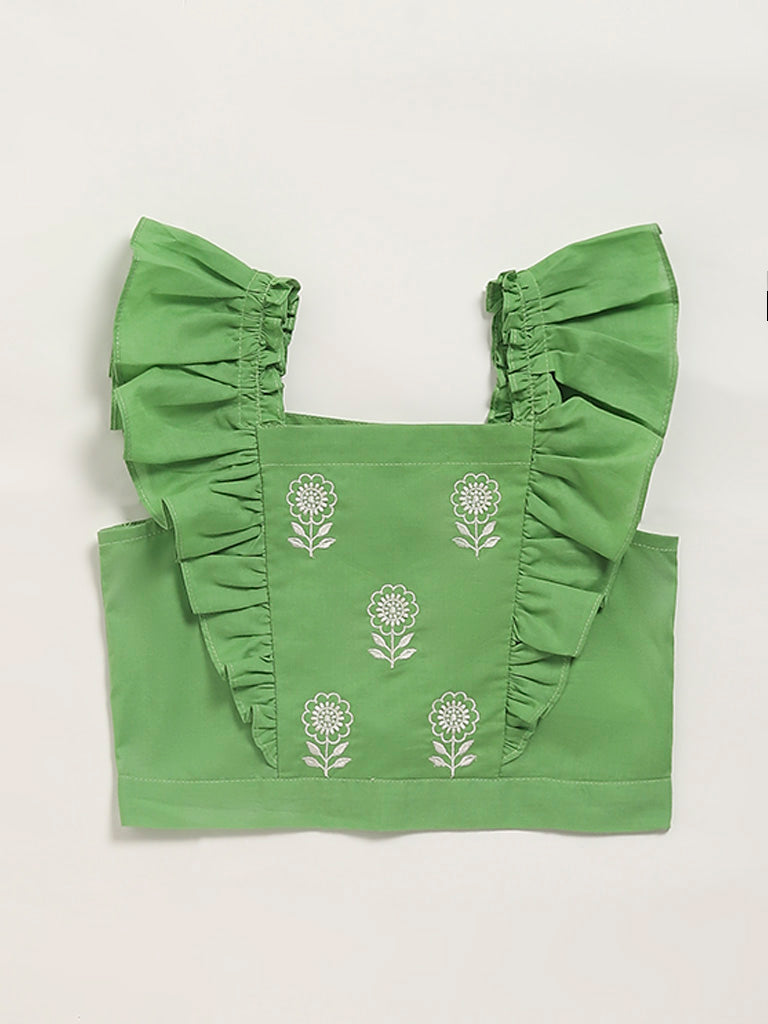 Utsa Kids Embroidered Green Blouse