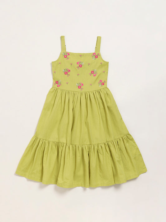 Utsa Kids Green Tiered Dress