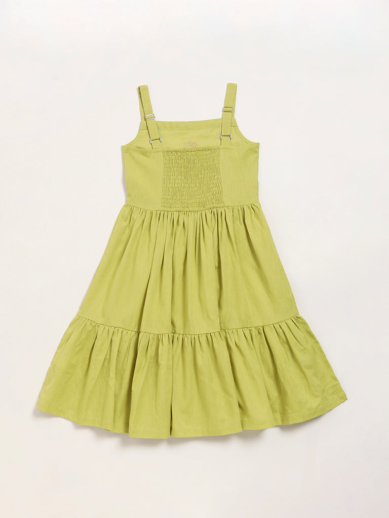 Utsa Kids Green Tiered Dress