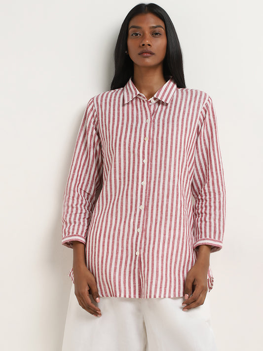 Zuba Red Striped Straight Cotton Tunic