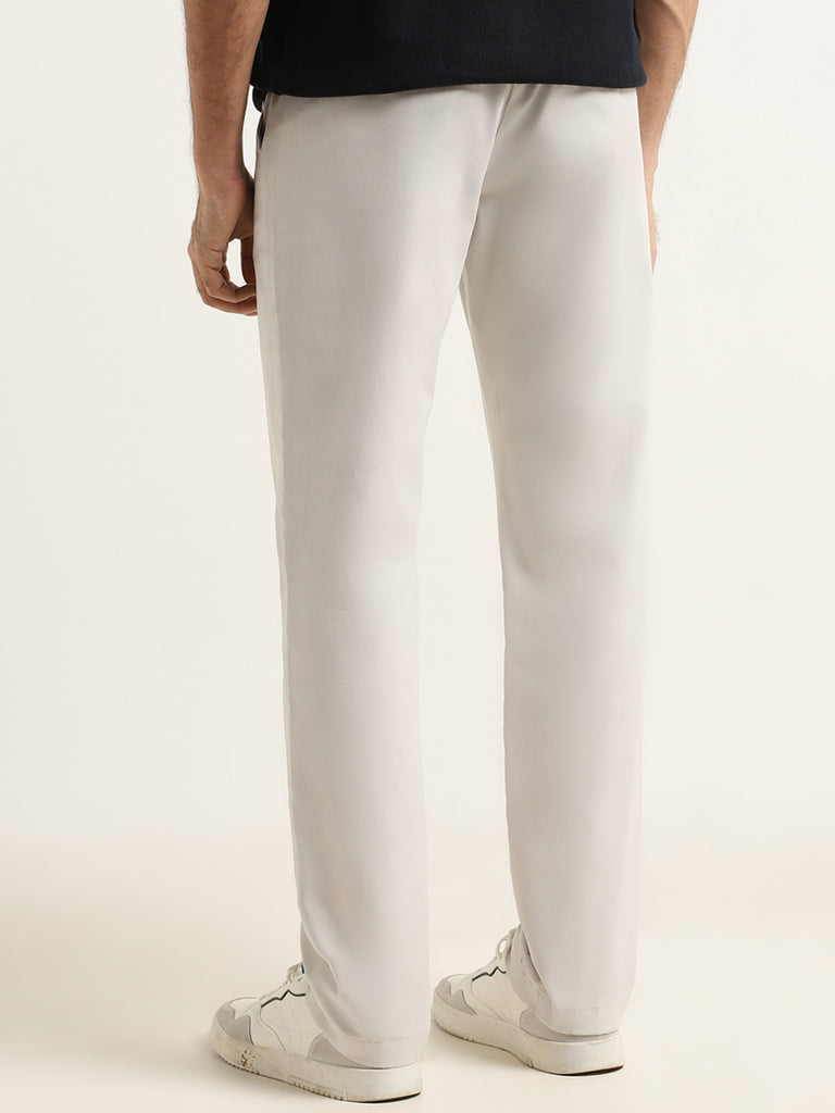Ascot Off-White Plain Relaxed Fit Chinos